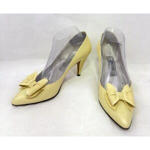 VTG Bally Womens 8.5 M Yellow Leather Bow Pointed Toe Pumps Heels Italy